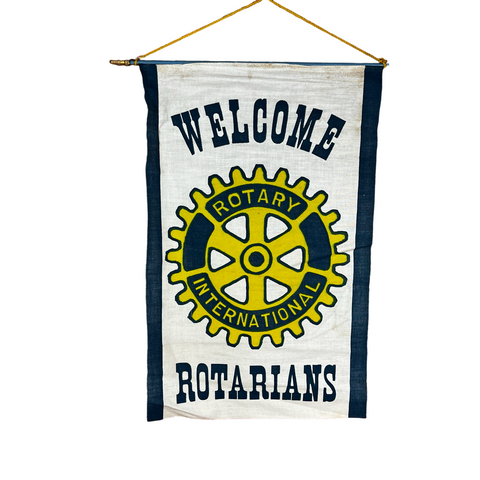 Vintage 1950s Rotary Club Banner Printed on Muslin Welcome Rotarians w/ Hanger