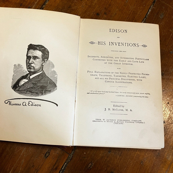 Edison and His Inventions - J.B. McClure Hardback Book 1898 Illustrated