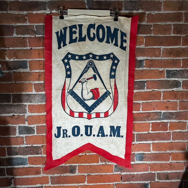 Jr. OUAM Junior Order of United American Mechanics Banner Vintage 1940s Muslin