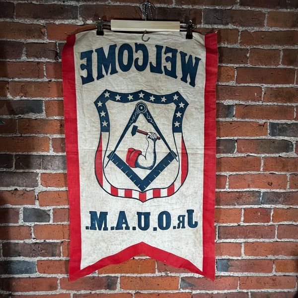 Jr. OUAM Junior Order of United American Mechanics Banner Vintage 1940s Muslin