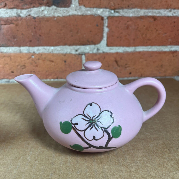 Pigeon Forge Pottery Pink Dogwood 1-Cup Teapot and Small Creamer