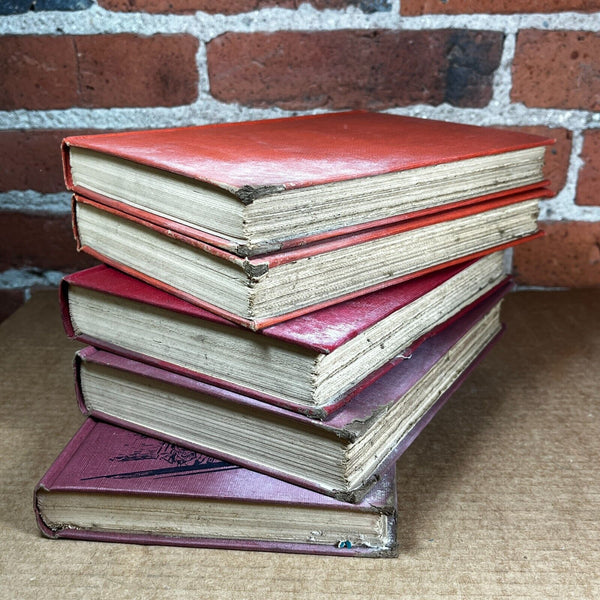 Lot of 5 Red 1940s Hardback Books Novels Reading or Decor