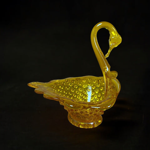 Kanawha Glass Golden Yellow Hobnail Swan Candy Dish Vintage