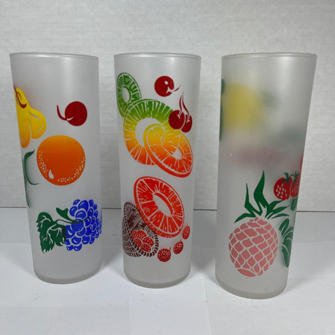 Set of 3 Federal Glass Frosted Fruit Highball Tumblers Barware 6.75" Tall