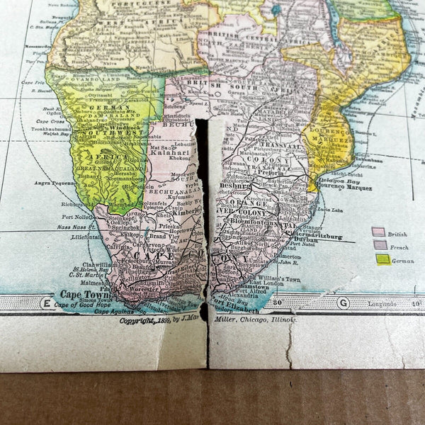 1899 Map of Africa from Cram's Atlas - Full Color - 22" x 16