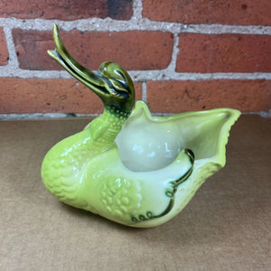 Hull Swan No. 80 Planter/Dish Green with Gold Hand Painted Accents 6" Tall