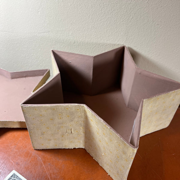 Vintage Set of 4 Nesting Boxes Star Shaped Heavy Cardboard Fabric Covered Shabby