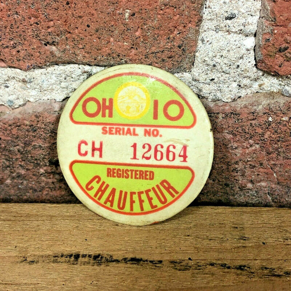 Ohio Chauffeur License Pinback Vintage 1.75" Round