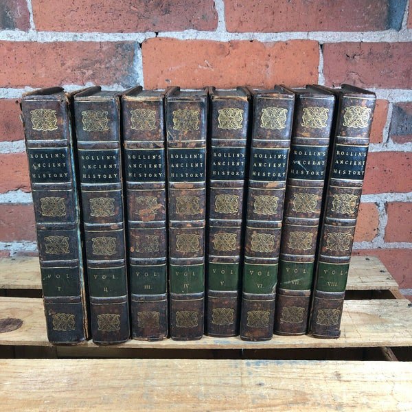 Rollin's Ancient History 8-Volume Set Books 1813 Brown Leather Marbled Edge