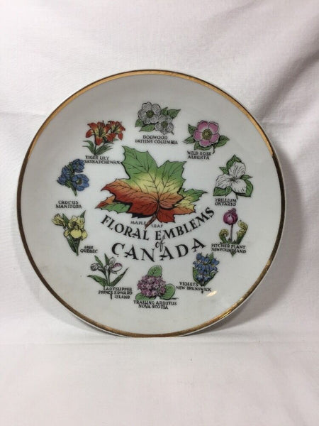 Vintage Collector Plate Floral Emblems of Canada Porcelain White / Gold Trim 8"