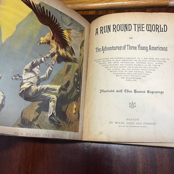 A Run Round the World Adventures of 3 Young Americans 1891 Children's Book