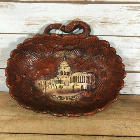 Washington D.C. Souvenir Bowl Resin Carved Wood Style with Handle Vintage Decor