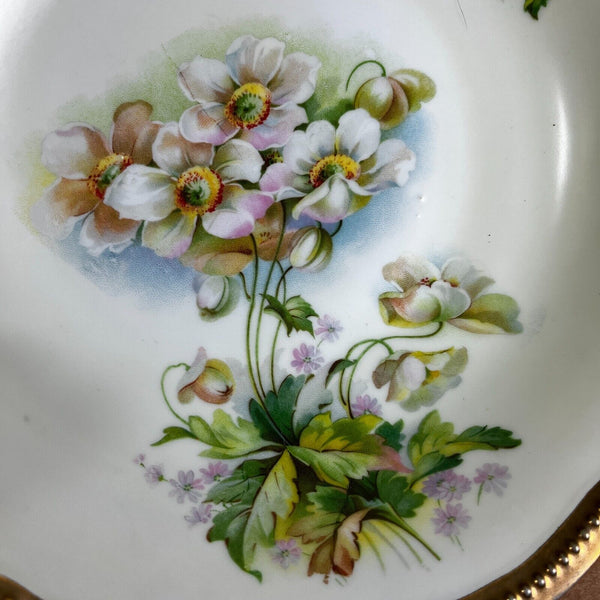 PK Silesia Porcelain Serving Bowl Floral w/ Gold Trimmed Scalloped Edge 9" Dia.