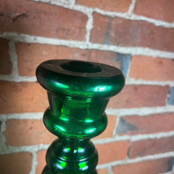 Vintage Green Mercury Glass Candlesticks 12.5" Tall Brass Bottom