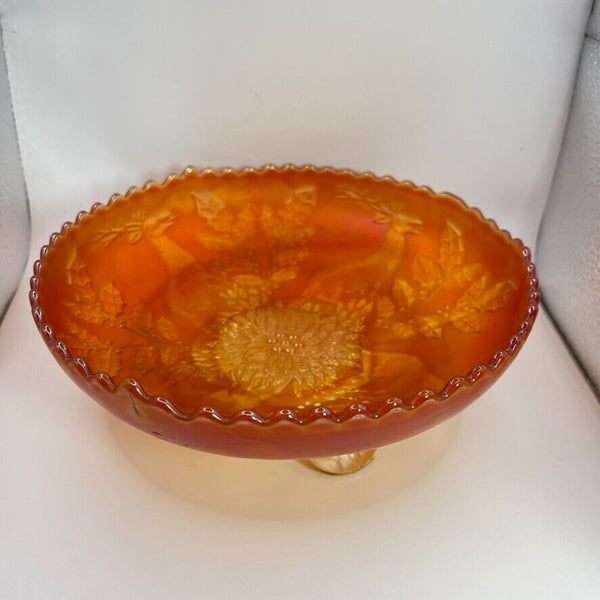 Fenton Stag & Holly Bowl 3 Footed Marigold Carnival Glass c. 1910