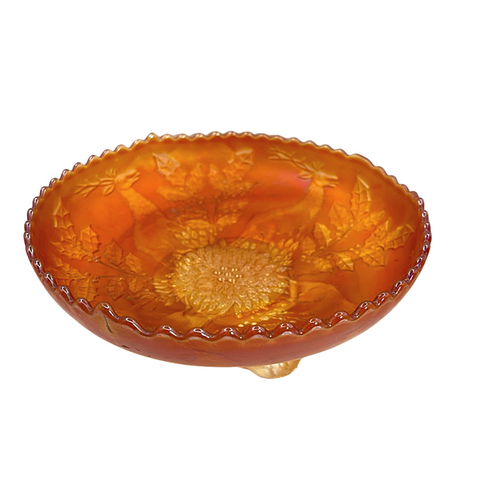 Fenton Stag & Holly Bowl 3 Footed Marigold Carnival Glass c. 1910