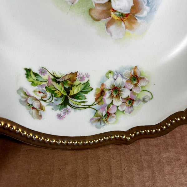 PK Silesia Porcelain Serving Bowl Floral w/ Gold Trimmed Scalloped Edge 9" Dia.