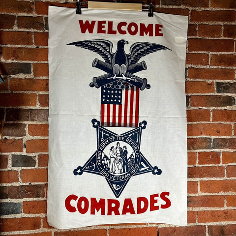 Grand Army of the Republic Banner Welcome Comrades Print on Muslin NOS Not Repro