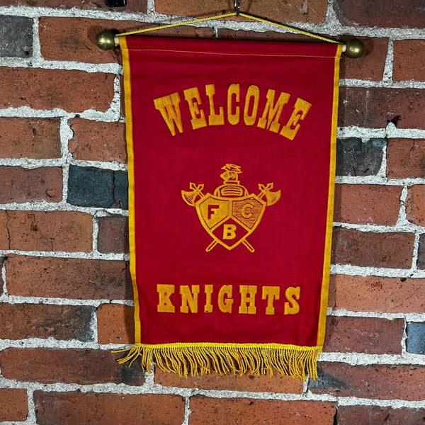 Vintage 1950s Knights of Pythias Banner Red with Yellow Print and Fringe