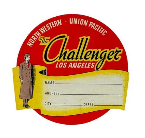 The Challenger Los Angeles Railroad Train Luggage Tag Decal 1940s Original