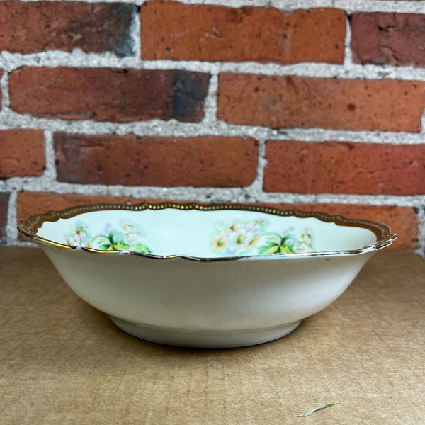 PK Silesia Porcelain Serving Bowl Floral w/ Gold Trimmed Scalloped Edge 9" Dia.