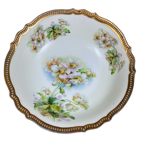 PK Silesia Porcelain Serving Bowl Floral w/ Gold Trimmed Scalloped Edge 9" Dia.