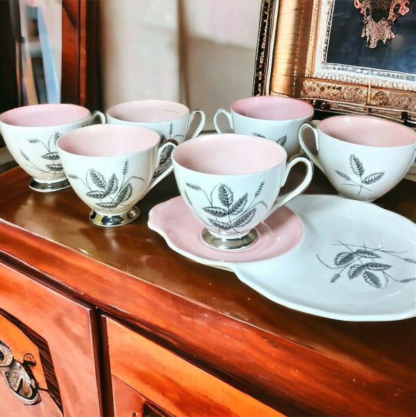 Queen Anne Harvest Pink Vintage Bone China England Set of 9 Pieces Tea Cups