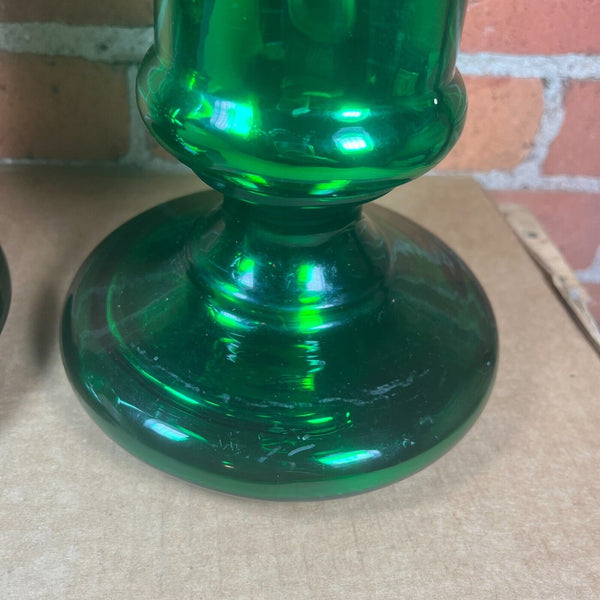 Vintage Green Mercury Glass Candlesticks 12.5" Tall Brass Bottom