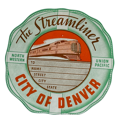 The Streamliner City of Denver NW / UP Railroad Train Luggage Tag Decal
