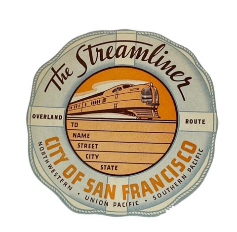 The Streamliner City of San Francisco NW / UP Railroad Train Luggage Tag Decal 1