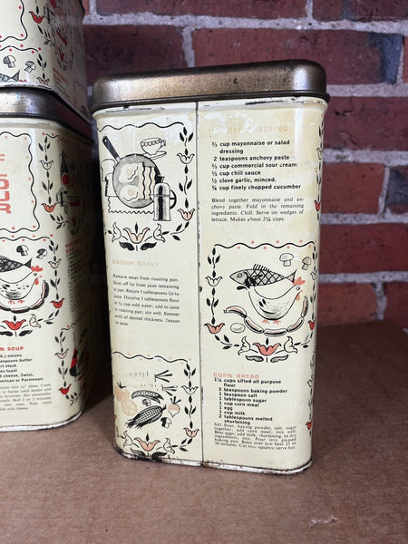 Cheinco Set of 4 Tin Canisters Coffee Tea Sugar Flour Recipes Vintage 1960s