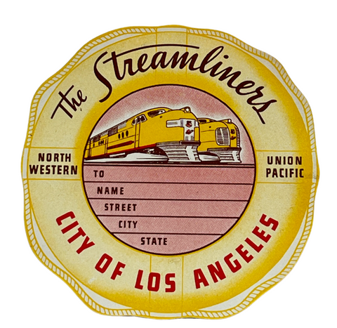 The Streamliner City of Los Angeles NW / UP Railroad Train Luggage Tag Decal