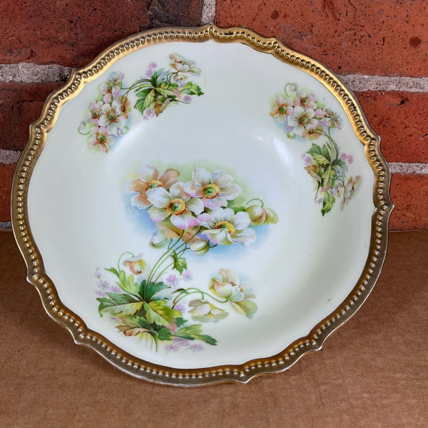 PK Silesia Porcelain Serving Bowl Floral w/ Gold Trimmed Scalloped Edge 9" Dia.