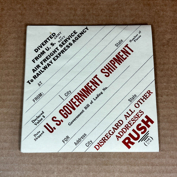 WWII Era Railroad Shipping Label U.S. Government Army or Navy Rush ORIGINAL
