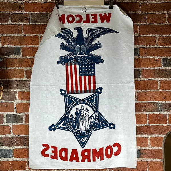 Grand Army of the Republic Banner Welcome Comrades Print on Muslin NOS Not Repro