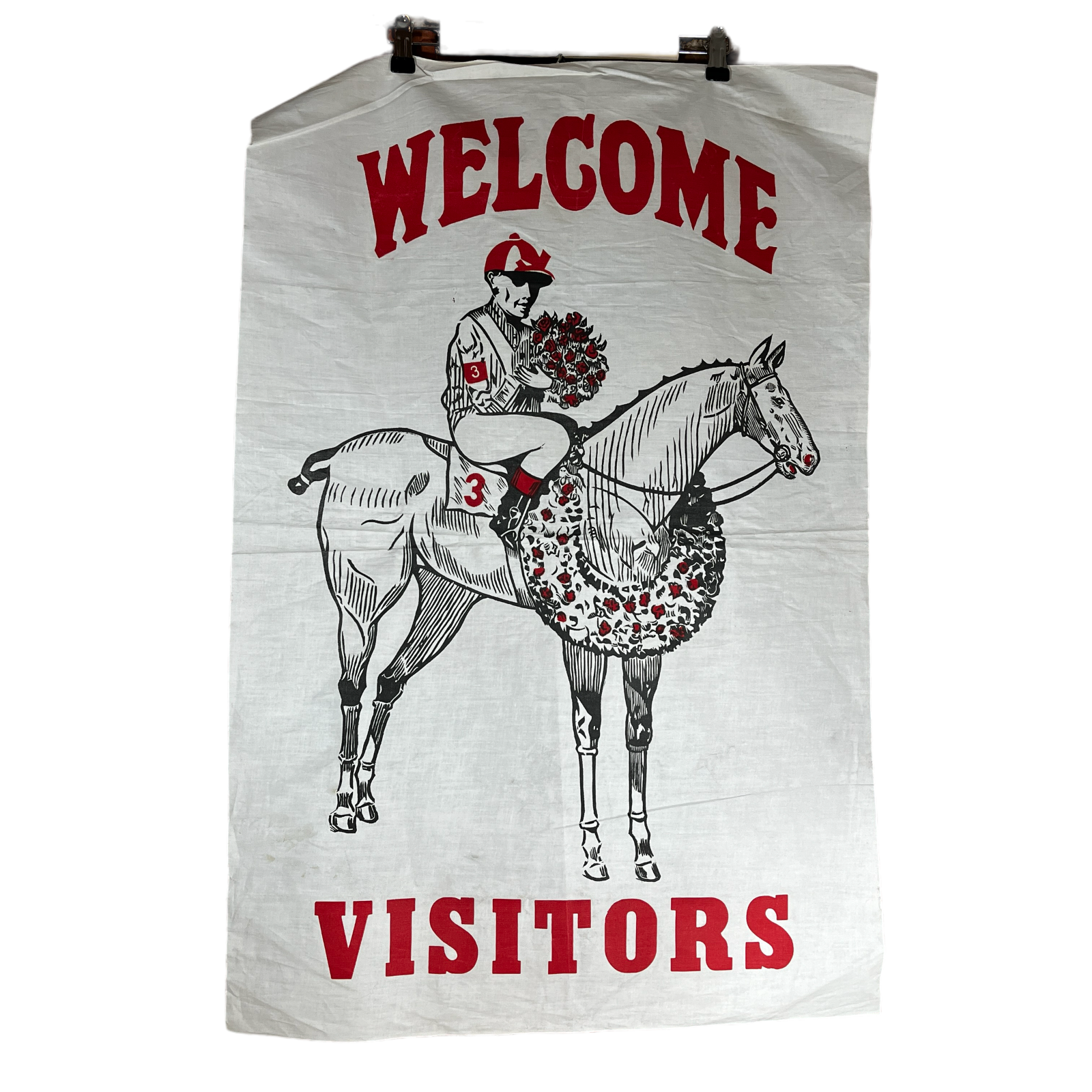 Vintage 1950s Kentucky Derby Banner Welcome Visitors Printed on Muslin Horses