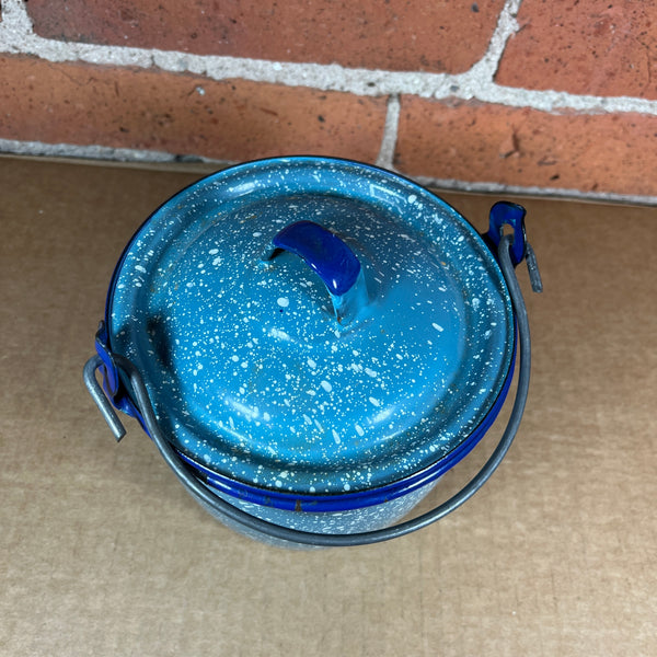 Vintage Blue Graniteware Enamel Berry Pail w/ Lid