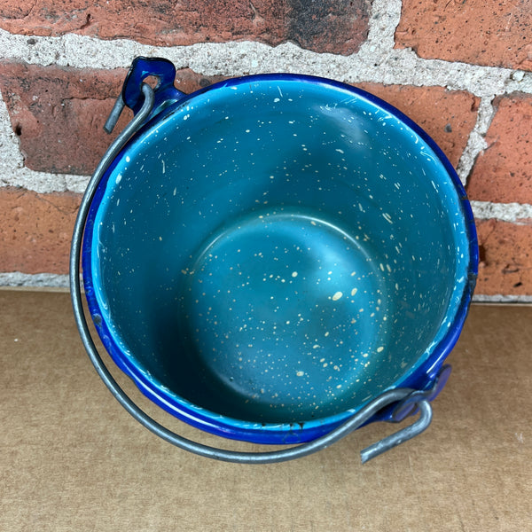 Vintage Blue Graniteware Enamel Berry Pail w/ Lid