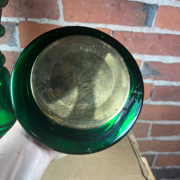 Vintage Green Mercury Glass Candlesticks 12.5" Tall Brass Bottom