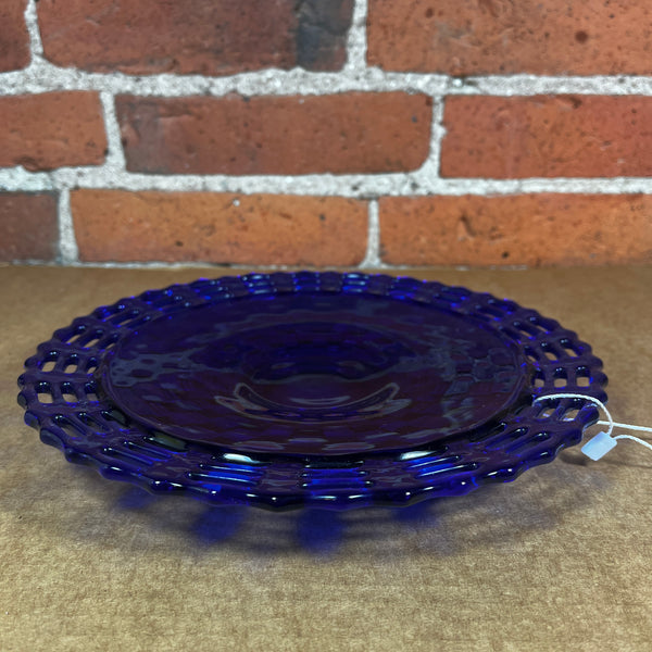 Fenton Cobalt Blue Plate Basketweave Open Edge 9" Diameter