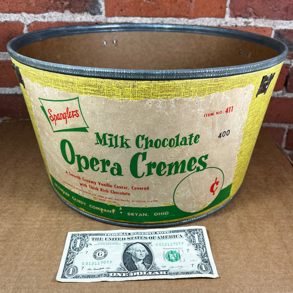 Spanglers Candy Cardboard Shipping Tub Vintage Advertising Opera Cremes