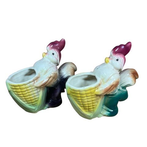 Shawnee Pottery Rooster w/ Corn Cob Planters -- Pair (2 pc.)