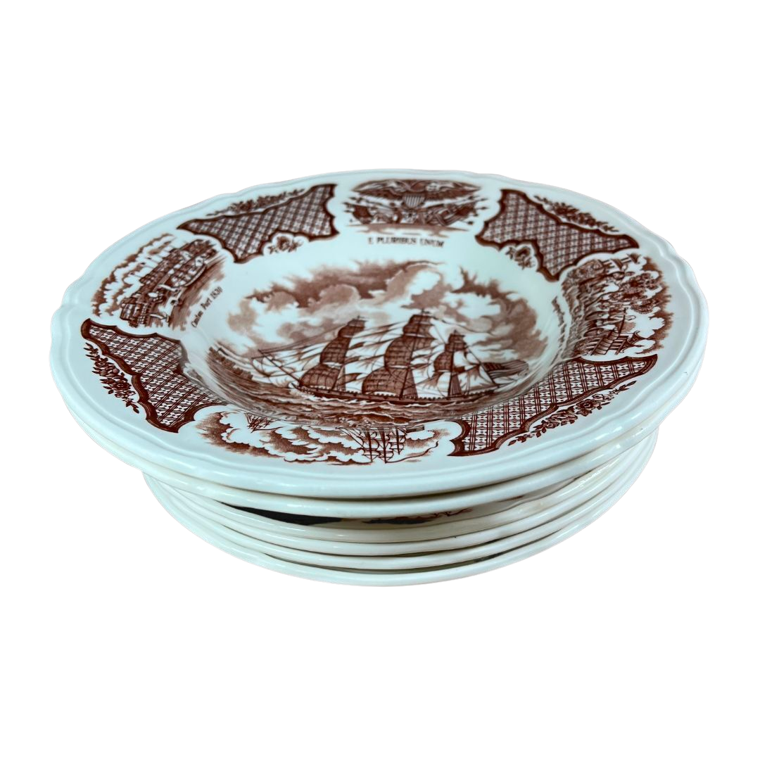 Meakin Fairwinds Historical Scenes of Chinese Export Set of Dishes 6 Pc. Brown