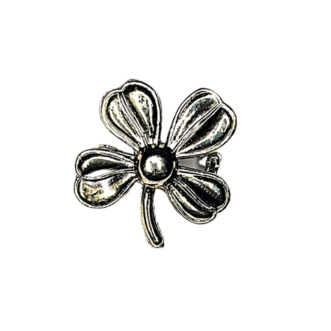 Vintage Silver Tone Lucky Four Leaf Clover Shamrock Brooch / Pin