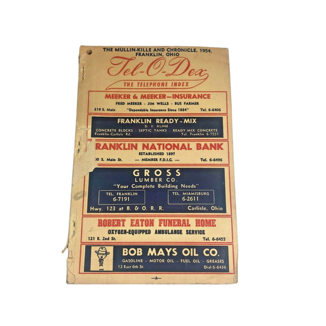 1954 Tel-O-Dex Telephone Index Book Franklin Ohio (Near Dayton) Vintage Ads