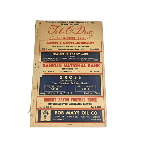 1954 Tel-O-Dex Telephone Index Book Franklin Ohio (Near Dayton) Vintage Ads