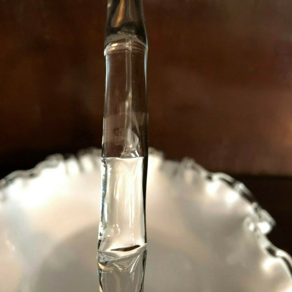Vintage Fenton Silver Crest Glass Basket White / Clear 8" Diameter x 7.25" Tall