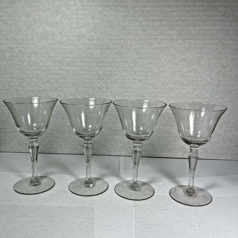 Set of 4 Cordial Wine Glasses Vintage Midcentury 1950s Clear and Plain 5.25" T