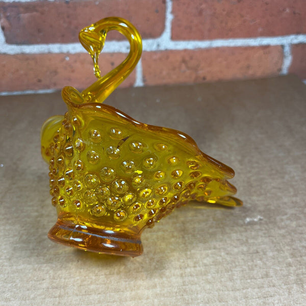 Kanawha Glass Golden Yellow Hobnail Swan Candy Dish Vintage