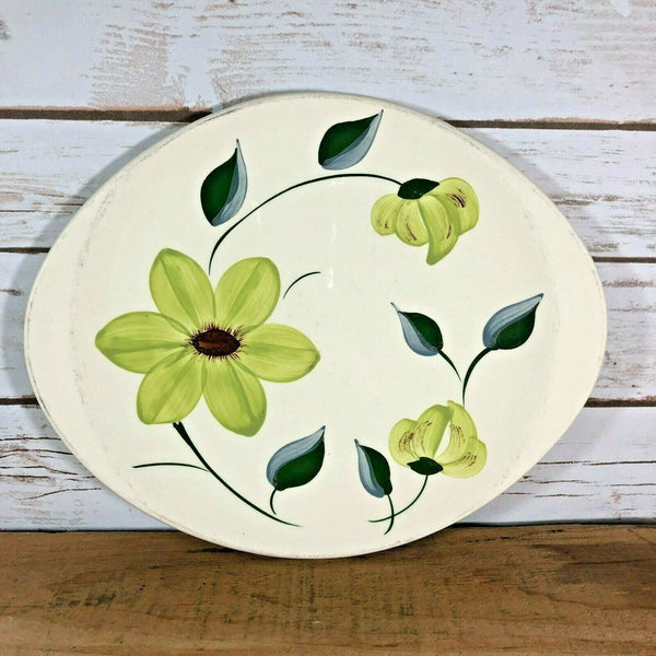 Lot of 3 Vintage Ceramic Pottery Oval Serving Platters Hand Painted Green Yellow